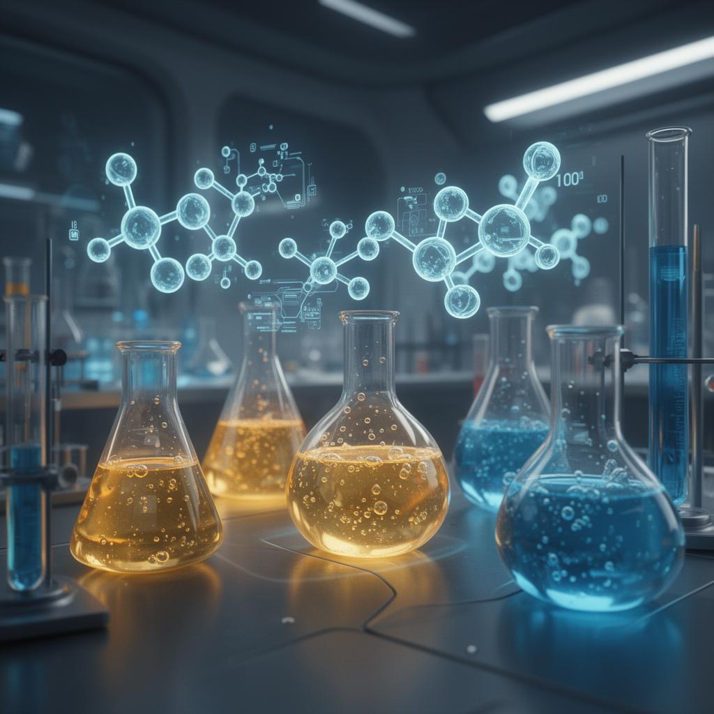 Futuristic chemistry laboratory with holographic molecules